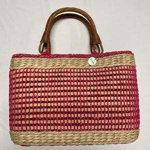 The Sak Pink Raspberry Straw Double Handle Tote Bag